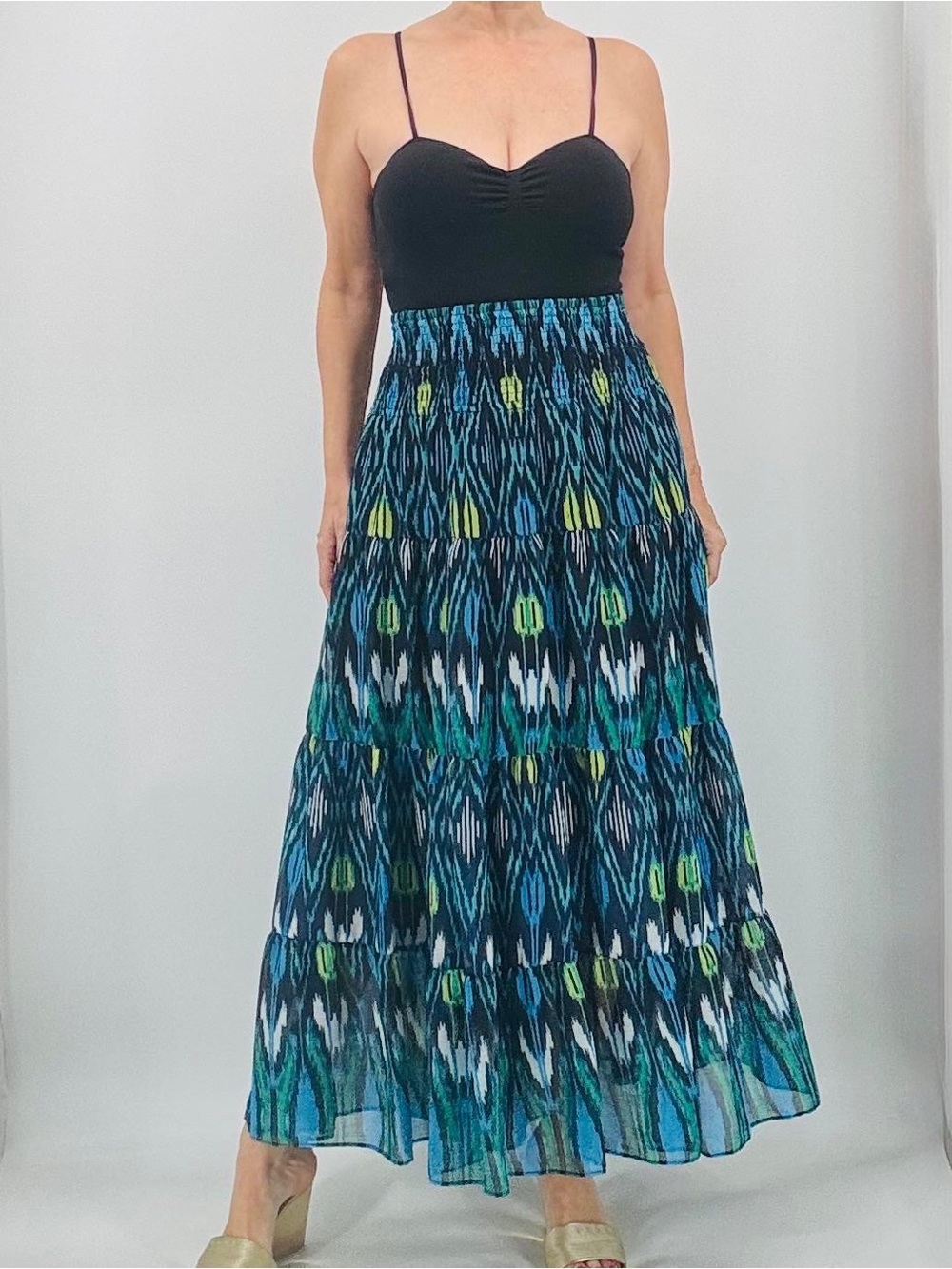 Vintage 90s Boho Tribal Abstract Resortwear Vacation High Waist Maxi Skirt